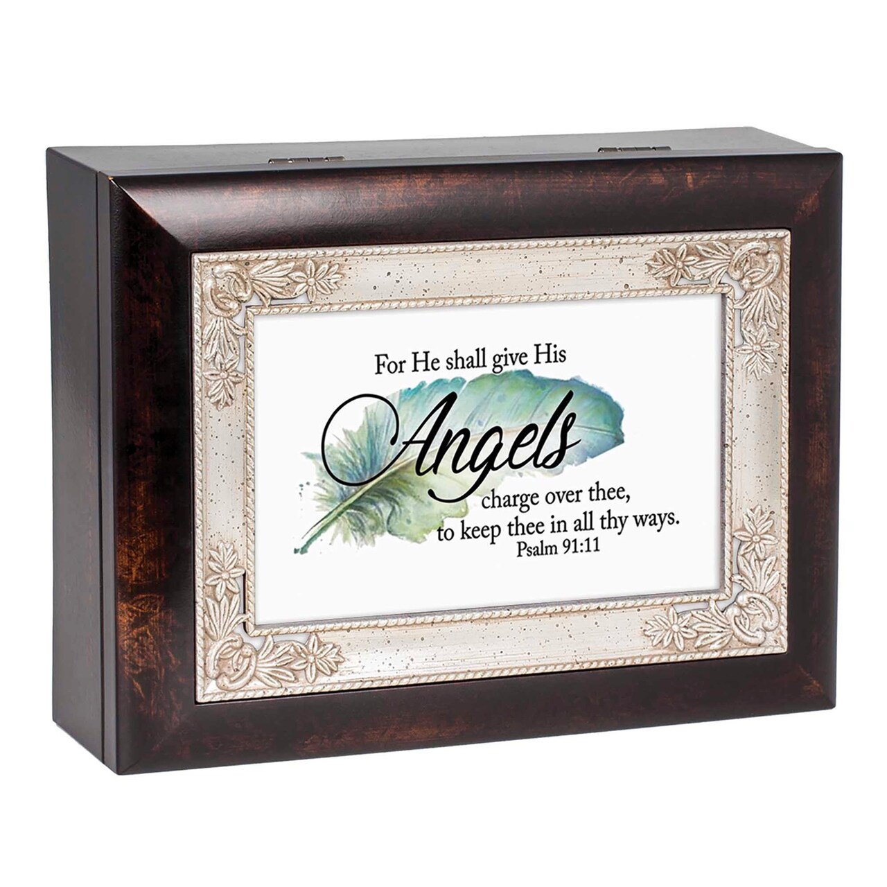 Edge Collection - 8" x 6" x 2.5" - Brown - Italian-Inspired Music Box with Psalm 91:11 - 1 Piece